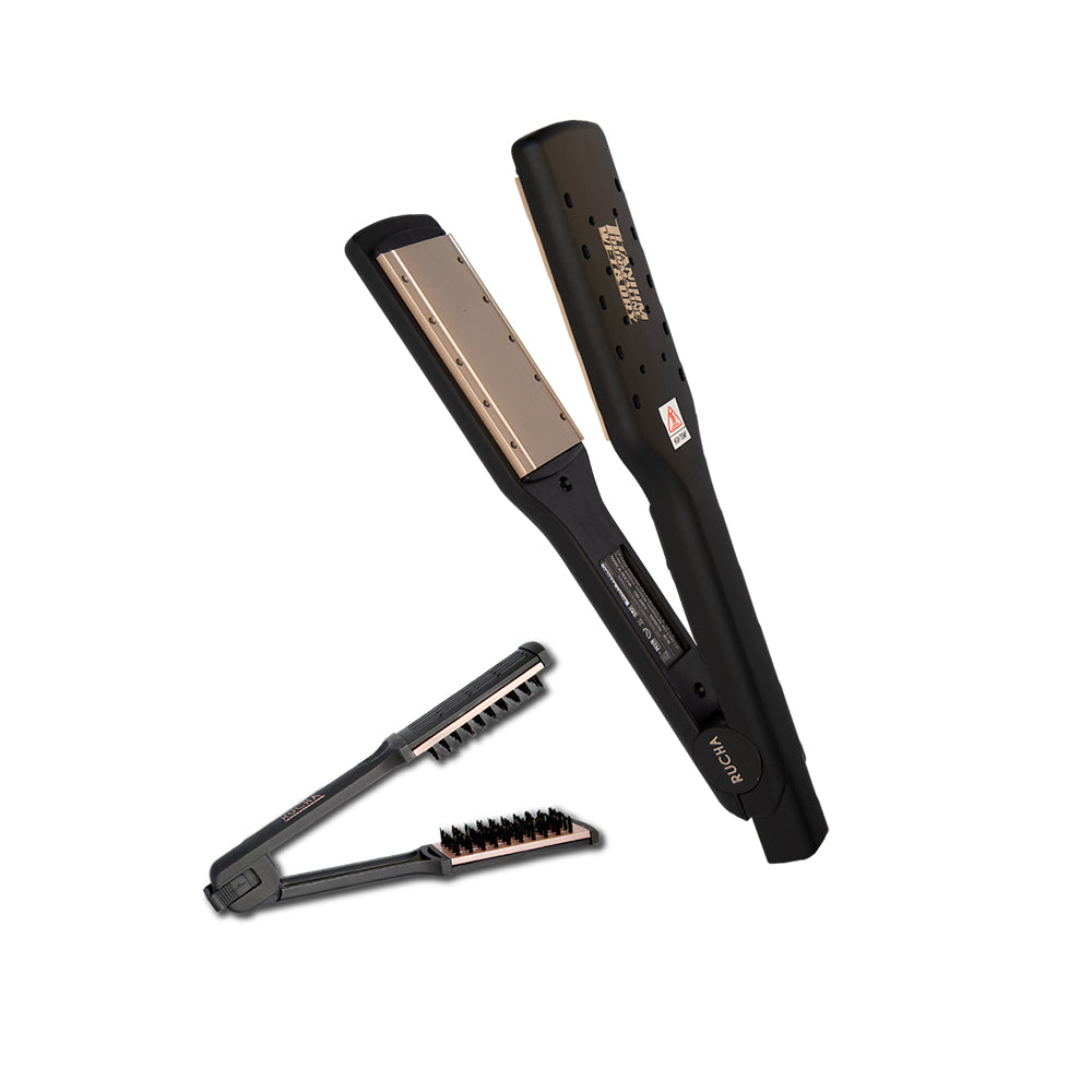 Plancha para Cabello Titanium Wet & Dry Tornasol con Dorado Arena + Cepillo RUCHA