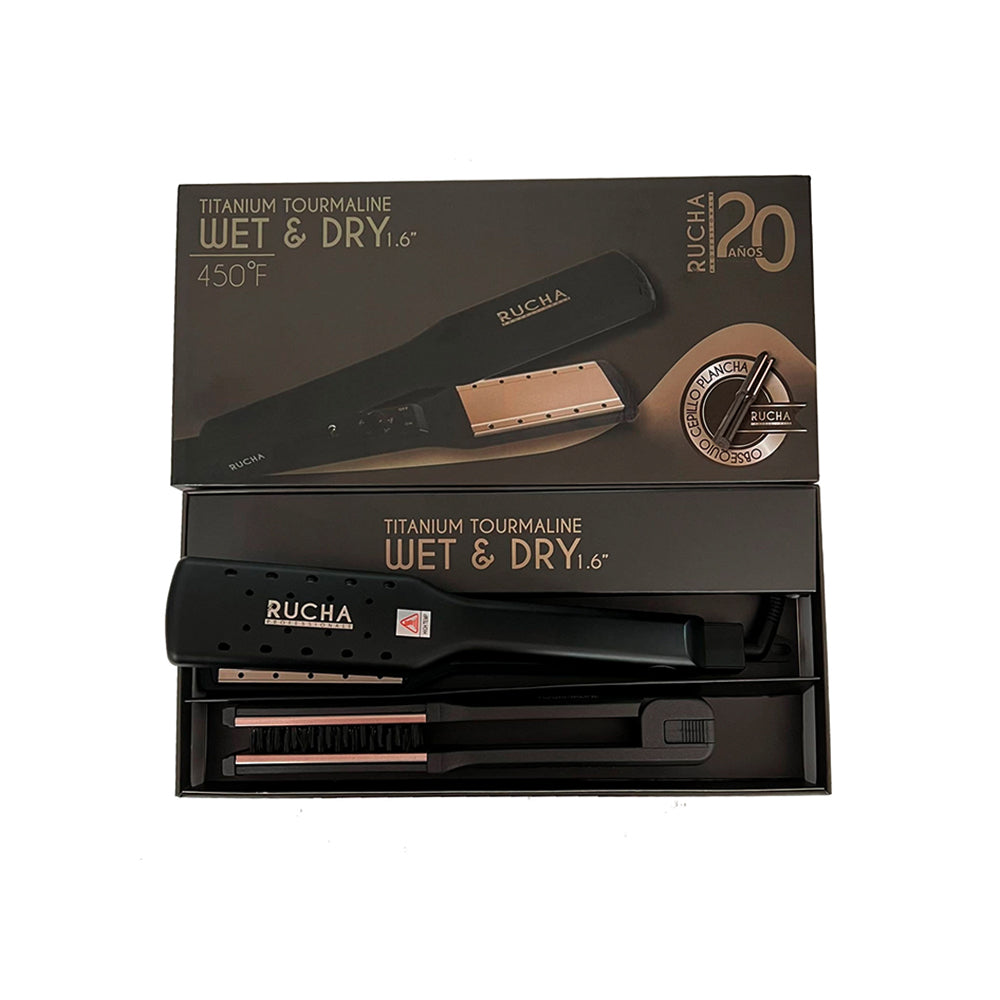 Plancha para Cabello Titanium Wet & Dry Tornasol con Dorado Arena + Cepillo RUCHA