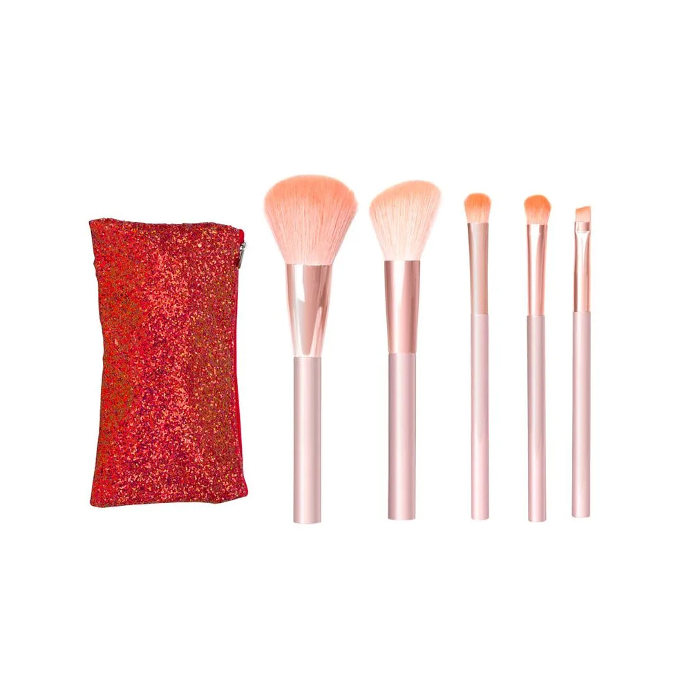 Set Brochas Maquillaje Profesional Rose Gold 5 und.  SATINE